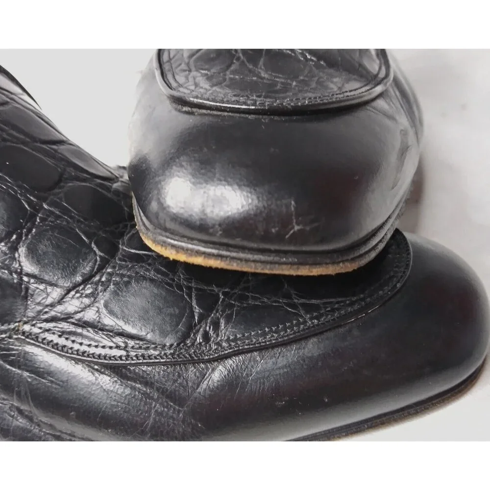 Bally Dover Dress Shoes Men's Size 9 D Croco Embossed Black Leather Oxfords